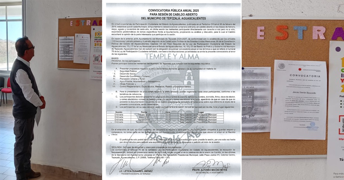 EL MUNICIPIO DE TEPEZALÁ PUBLICA LA CONVOCATORIA A SESIÓN DE CABILDO ABIERTO